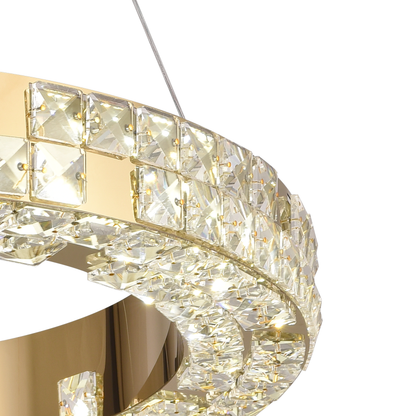 Πολυέλαιος LED με Τηλεχειριστήριο, LLC135/2GD, Κρύσταλλο και Μέταλλο, 55W, 2 Κύκλοι, Ρυθμιζόμενος, Ρυθμιζόμενος Ύψος, Κρύο/Ζεστό/Ουδέτερο φως 3000K/4000K/6000K, Πολυτελής Φωτισμός