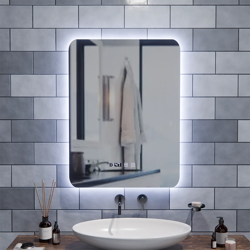Ορθογώνιος καθρέφτης LED αφής ARTAR, 60X80cm, Σύστημα αποθάμβωσης, Ρυθμιζόμενος, Ρολόι και Θερμοκρασία, Θερμό Ουδέτερο Ψυχρό Φως 3000K/4000K/6000K
