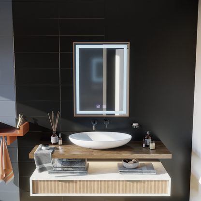 LED Touch Kariri Mirror, 60x80 cm, Λειτουργία απόψυξης, χρυσό τριαντάφυλλο πλαίσιο