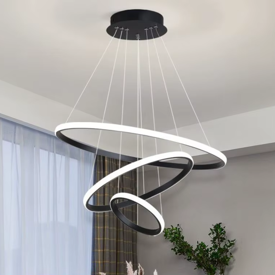 LED πολυέλαιος με καθαρό τηλεχειριστήριο, 45W, 3 κύκλοι, κρύο/ζεστό/ουδέτερο φως, ασταθές, μαύρο
