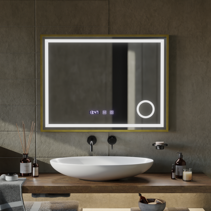 Mirror LED Touch Rolf Rolf Systems, ρολόι και θερμοκρασία 80x60 cm Χρυσή Ramahed Cosmetics LUP