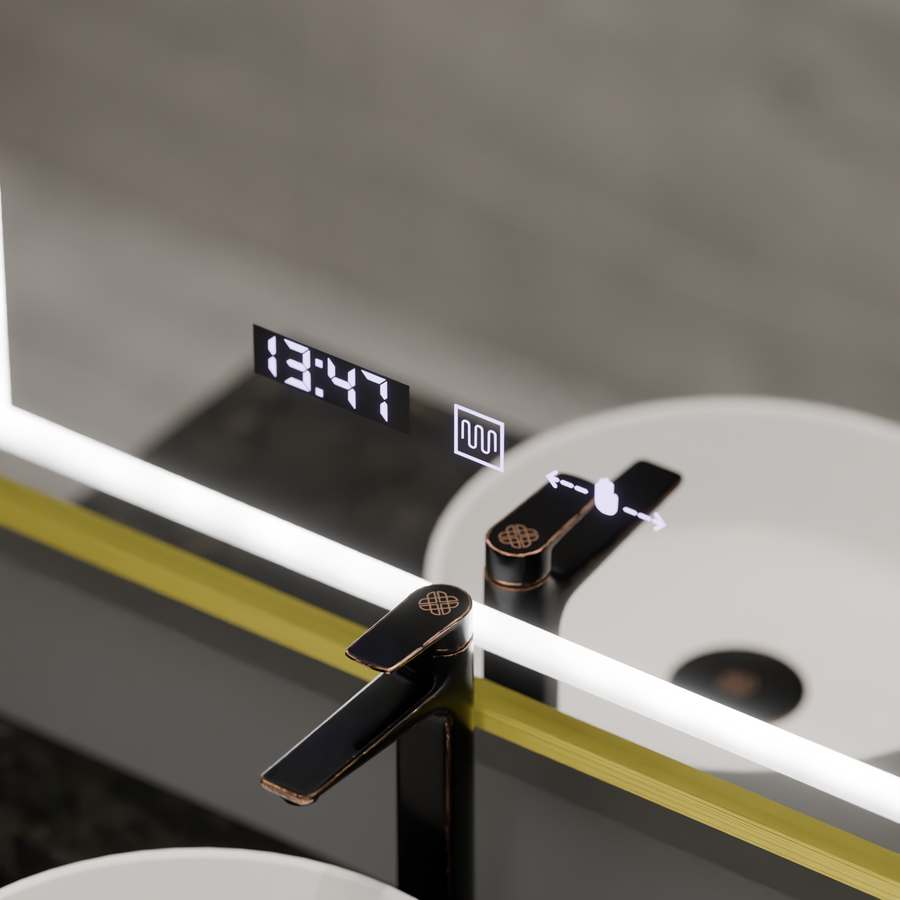 Mirror LED ορθογώνιο 75x90cm Verite Royale Gold Motionglow Marcello Dimable Clock Discosting System