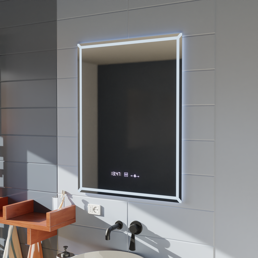Ορθογώνιος καθρέφτης LED, 80x60cm, VillayTouch Marcello, Σύστημα Demister, Dimmable