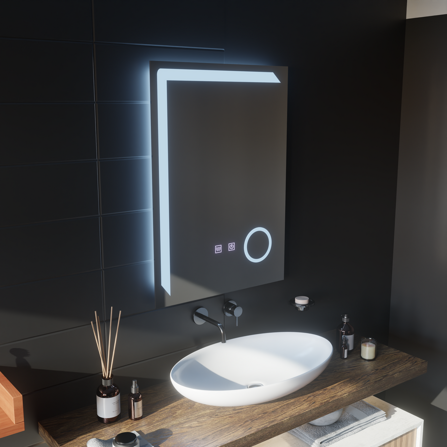 Mirror LED Touch Manfred Σύστημα πρόβλεψης, ρολόι και θερμοκρασία 60x80 cm καλλυντική μεγέθυνση
