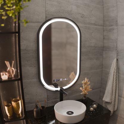Mirror LED Touch Helmut System, ρολόι και θερμοκρασία 50x80 cm μαύρο πινέλο πλαισίου
