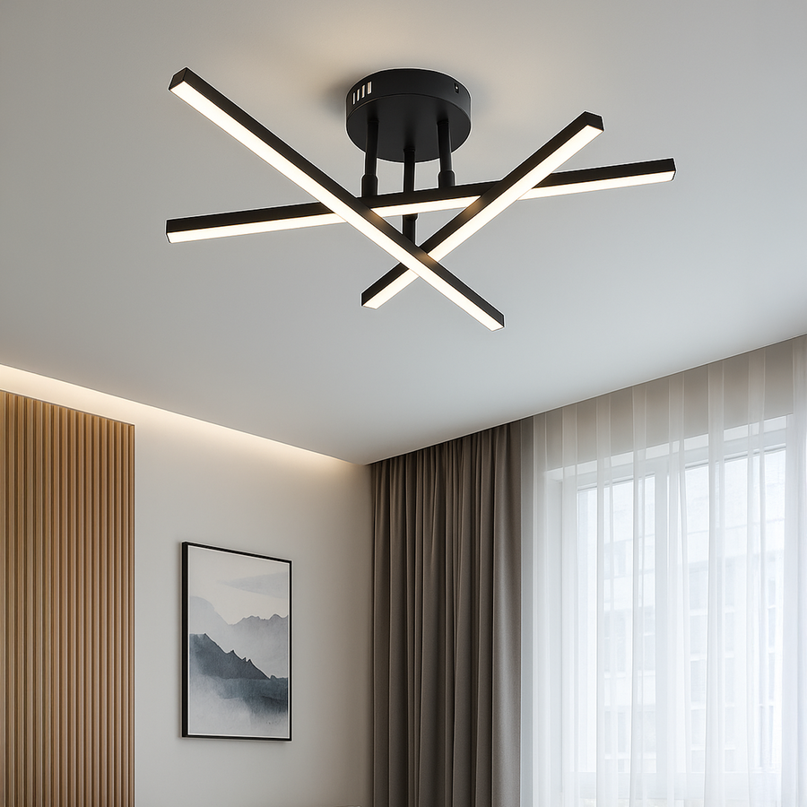 Πολυέλαιος LED με τηλεχειριστήριο 40W, 3 Στοιχεία, Γραμμικό, Κρύο/Ζεστό/Ουδέτερο φως, Ρυθμιζόμενο, Μαύρο