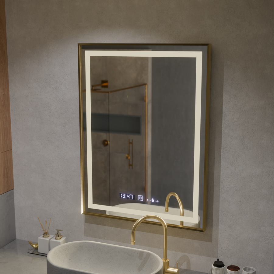 Mirror LED ορθογώνιο 60x80cm Verite Royale Gold Motionglow Marcello Dimable Clock Disrosting System