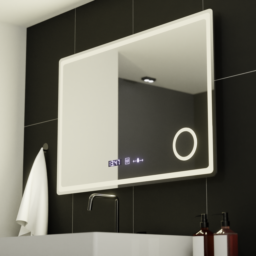 Mirror LED ορθογώνιο 90x60cm Bellezza Riflesso Puro Motionglow Marcello Dishantic Clock System