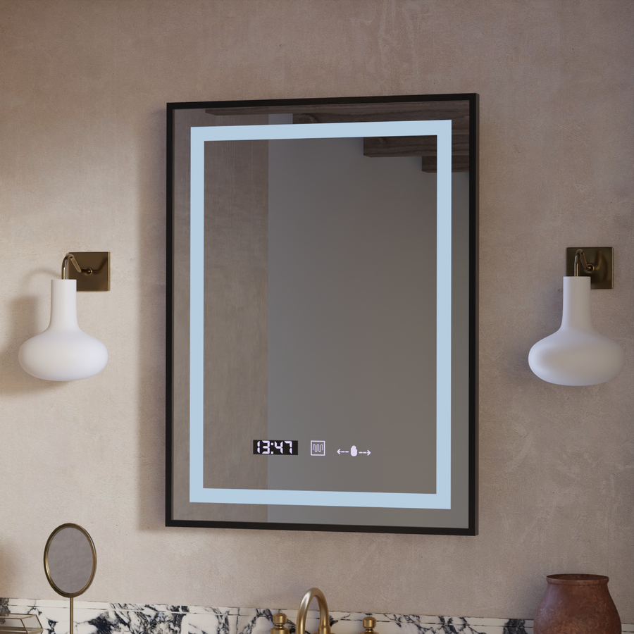 Mirror LED ορθογώνιο 60x80cm Verite Majeste Noir Motion Glow Marcello Ρολόι και θερμόμετρο Dimable