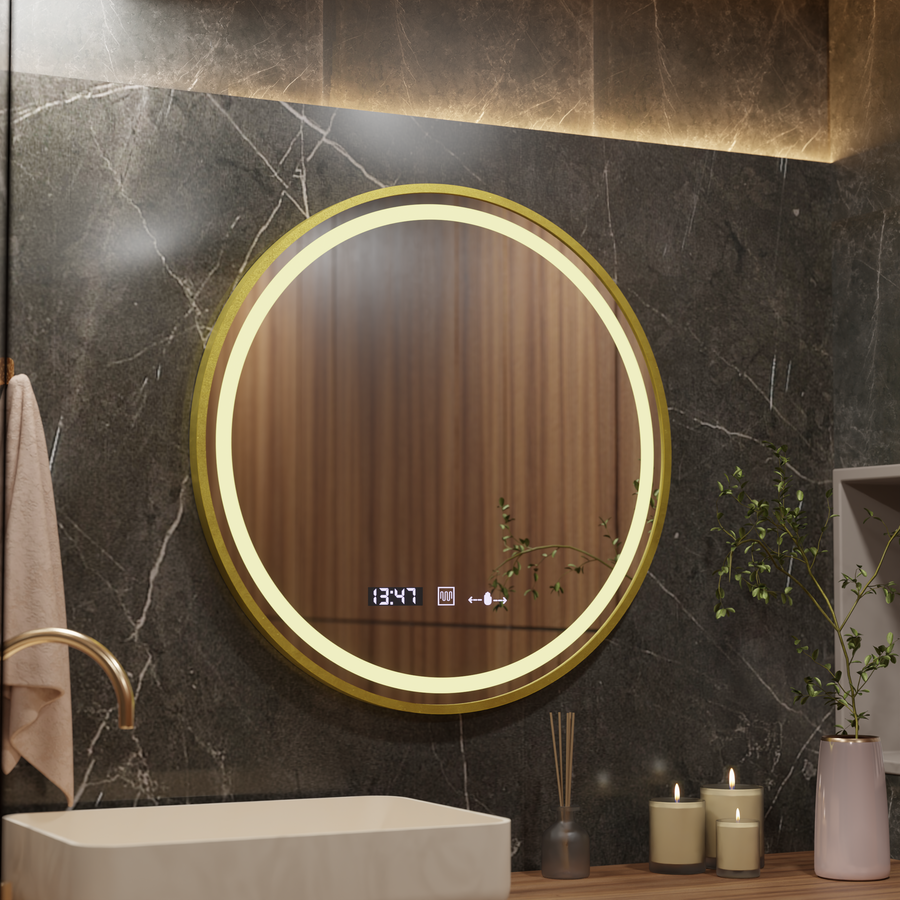 Mirror LED γύρο 70cm Celesti Royale Gold Motionglow Marcellow Dimable Clock Disrosting System