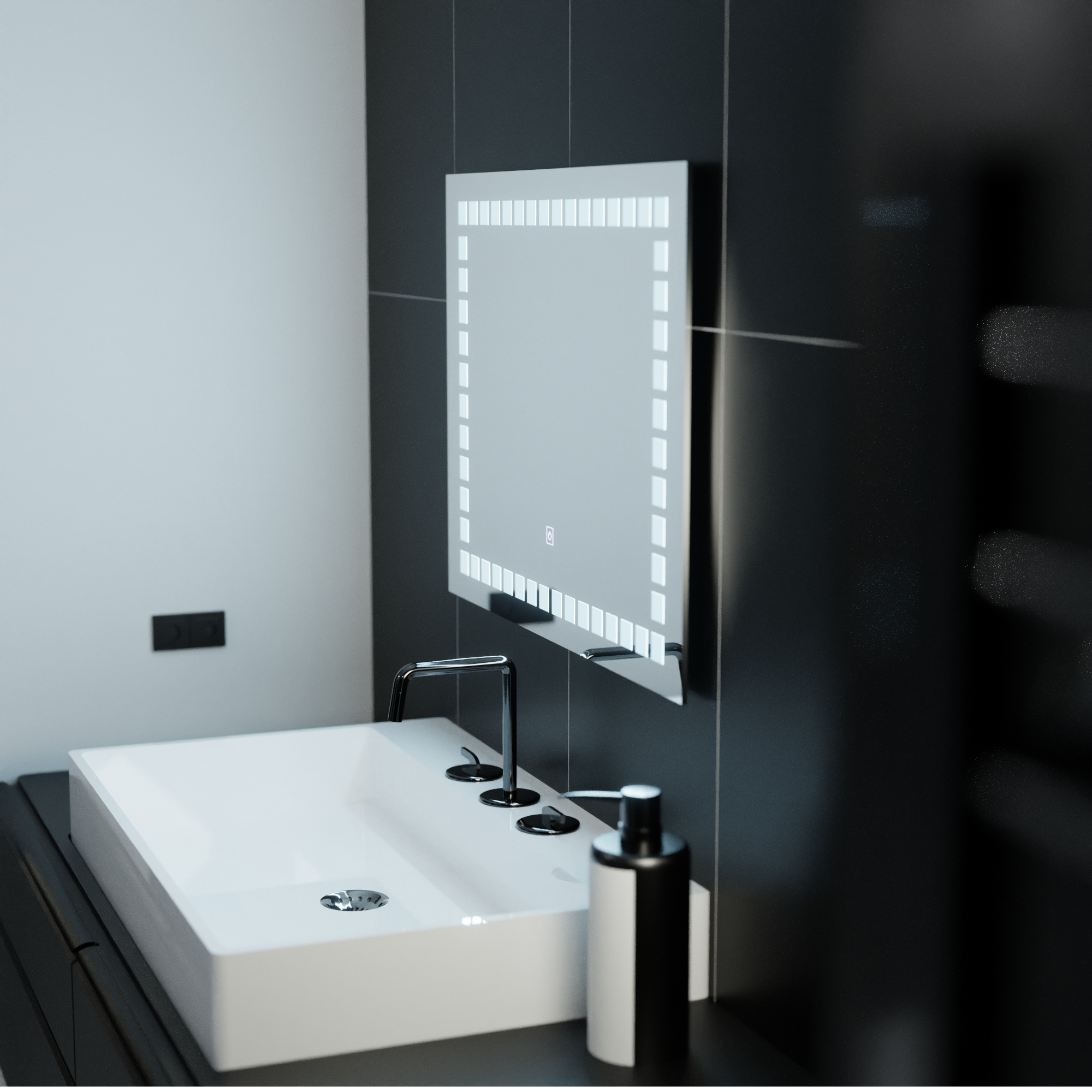 Mirror LED ορθογώνια 80x60cm πλέγμα φως βασική αφή