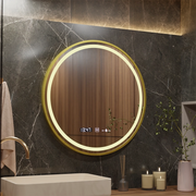 LED Στρογγυλός καθρέφτης, 70cm, Celeste Royale Gold MotionGlow Marcello, Σύστημα Demister, Ρολόι & Θερμόμετρο, Ρυθμιζόμενο