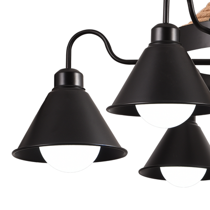 Vintage πολυέλαιος με σχοινί Pedro, 4 x E27 κλειστό ξύλο