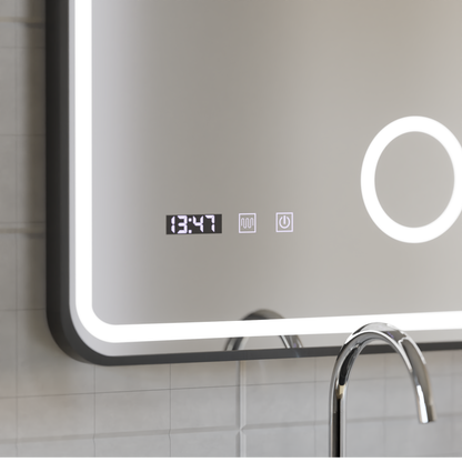 Mirror LED Touch Ulrich ΣΥΣΤΗΜΑ ΔΙΑΚΟΠΗΣ, Ρολόι και Θερμοκρασία 60x80 cm Μαύρο Ramahed Cosmetics LUP