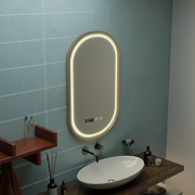 LED Touch Konrad Mirror System Defrition, ρολόι και θερμοκρασία 50x80 cm πλαίσιο χρυσού βούρτσα