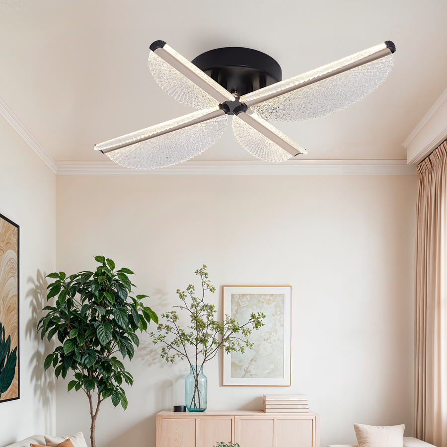 Πολυέλαιος LED με Τηλεχειριστήριο TULLIO 45W, 4 πέταλα, Κρύο/Ζεστό/Ουδέτερο φως, Ρυθμιζόμενο, Μαύρο