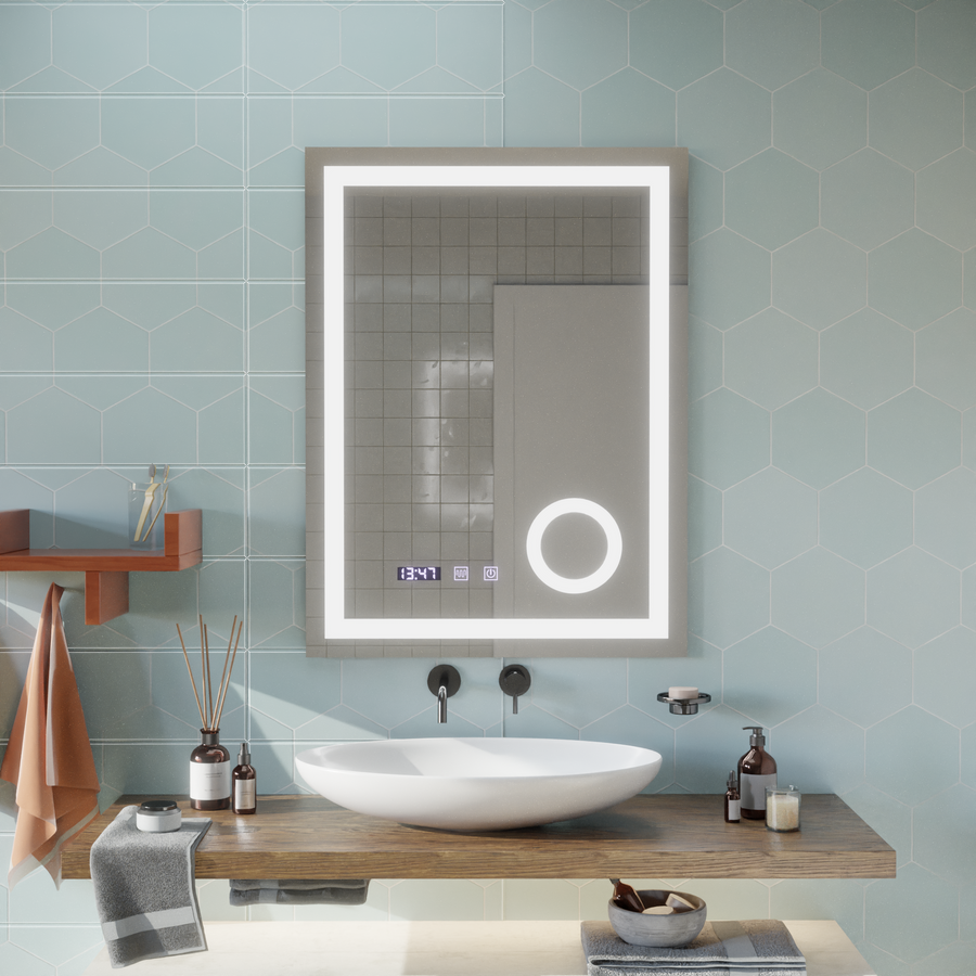 Mirror LED Touch Manfred Σύστημα πρόβλεψης, ρολόι και θερμοκρασία 60x80 cm καλλυντική μεγέθυνση