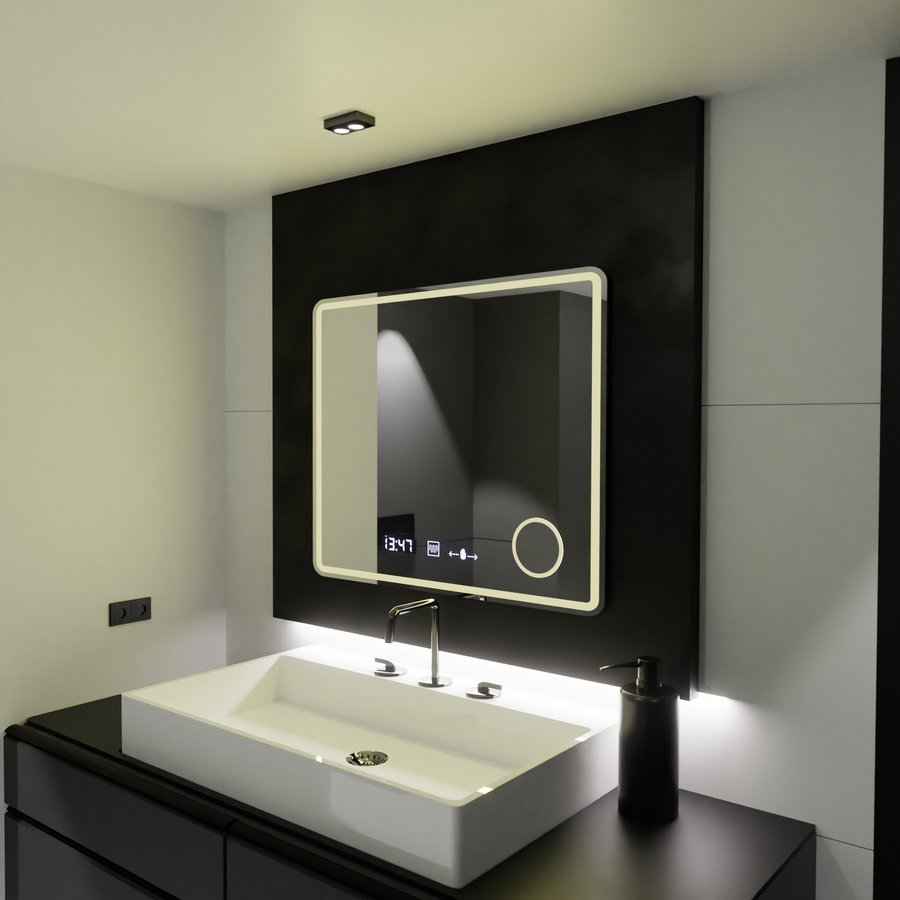 Mirror LED ορθογώνια 90x75cm Eco Riflesso Puro Motionglow Marcello Διάργηση Ρολόι & Wolf Θερμόμετρο