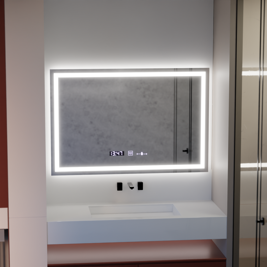 Mirror LED ορθογώνιο 120x80cm Vérité Motionglow Marcello, σύστημα απενεργοποίησης, θερμόμετρο και ρολόι, Daimable