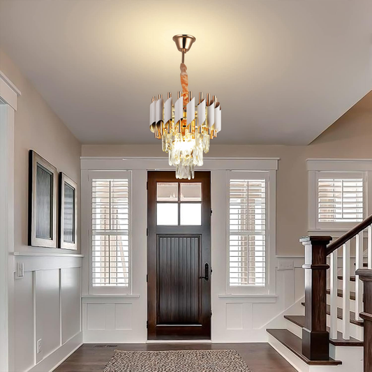 Κρυστάλλινος πολυέλαιος VERSAILLES Petito 3xE14, Διάμετρος 30cm, Γυαλιστερό χρυσό και λευκό, ρυθμιζόμενο ύψος, μέταλλο και κρύσταλλο