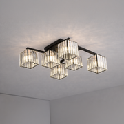 Κλασικός μοντέρνος γεωργιανός πολυέλαιος, LC111/6BK, 6x E27, μαύρος, μέταλλο και γυαλί