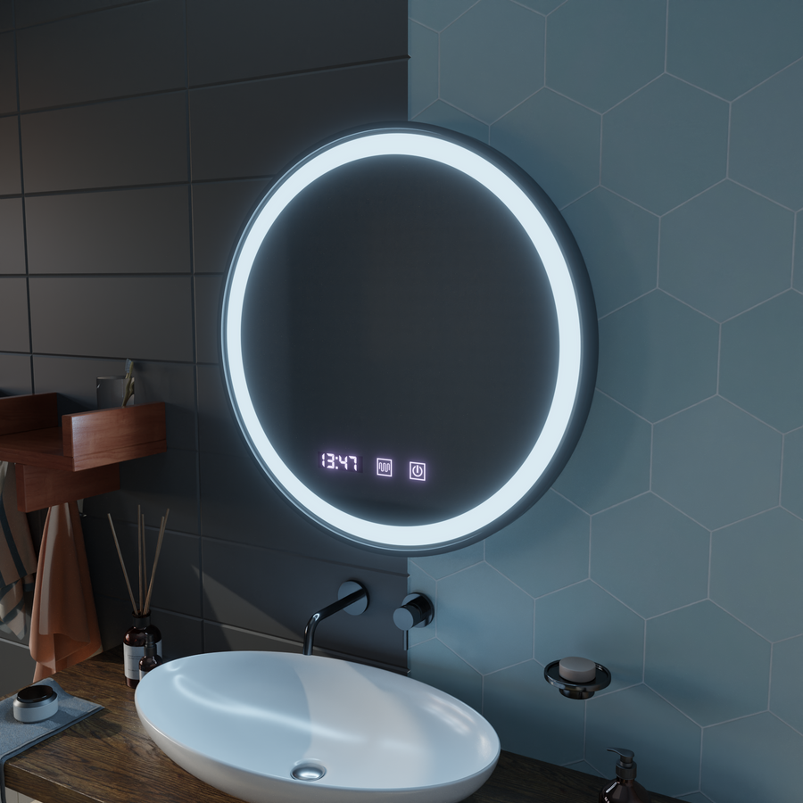 LED Touch Otto Mirror System, ρολόι και θερμοκρασία 80 cm Black Brudged Frame