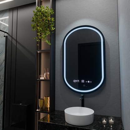 Οβάλ καθρέφτης LED, 50x80cm, Alessia MotionGlow Marcello, Σύστημα Demister, Ρολόι & Θερμόμετρο, Ρυθμιζόμενο