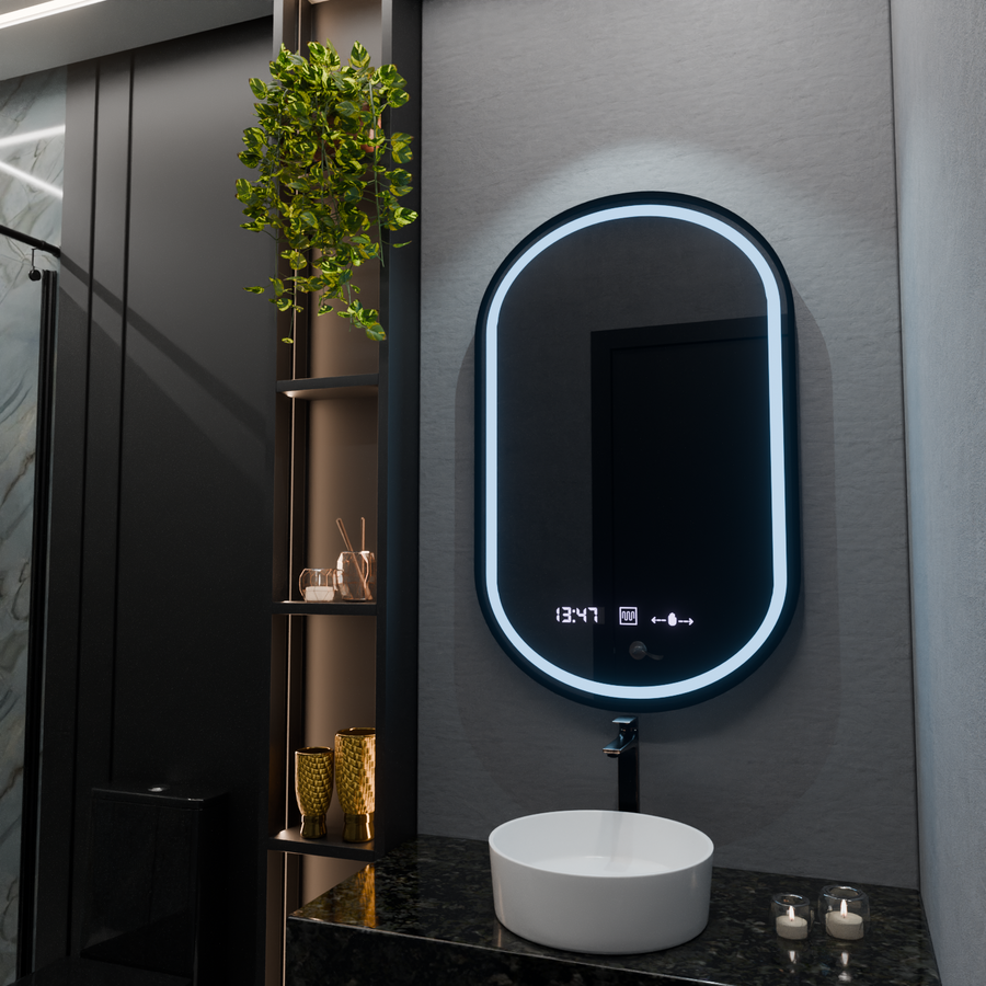 Οβάλ καθρέφτης LED, 50x80cm, Alessia MotionGlow Marcello, Σύστημα Demister, Ρολόι & Θερμόμετρο, Ρυθμιζόμενο
