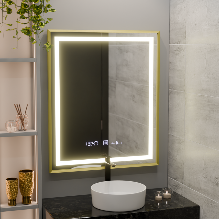 Mirror LED ορθογώνιο 75x90cm Verite Royale Gold Motionglow Marcello Dimable Clock Discosting System