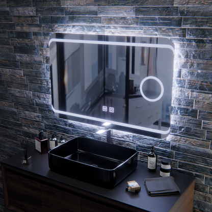 Καθρέφτης LED E30S/65X45, Λειτουργία αφής και αποθάμβωσης, Καλλυντικό φως, 65x45 cm, κρύο φως 6000K