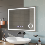 LED Touch Gunter Mirror System, ρολόι και θερμοκρασία 80x60 cm καλλυντική μεγέθυνση