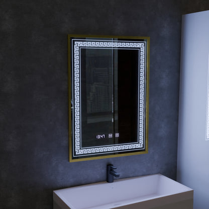 Mirror LED Touch Bruno Αναπληρωτής Τμήμα, Ρολόι και Θερμοκρασία 60x80 cm Ασημένιο Βουρτσισμένο πλαίσιο