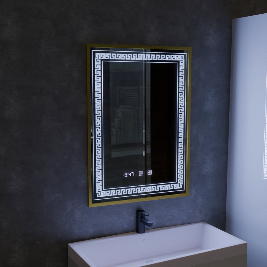 Mirror LED Touch Bruno Αναπληρωτής Τμήμα, Ρολόι και Θερμοκρασία 60x80 cm Ασημένιο Βουρτσισμένο πλαίσιο