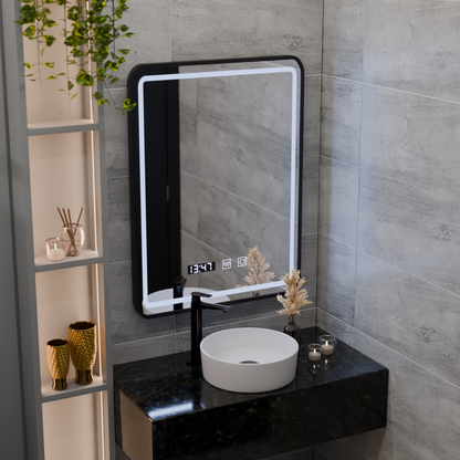 LED Touch Karl Mirror System, ρολόι και θερμοκρασία 50x70 cm Black BrushD πλαίσιο