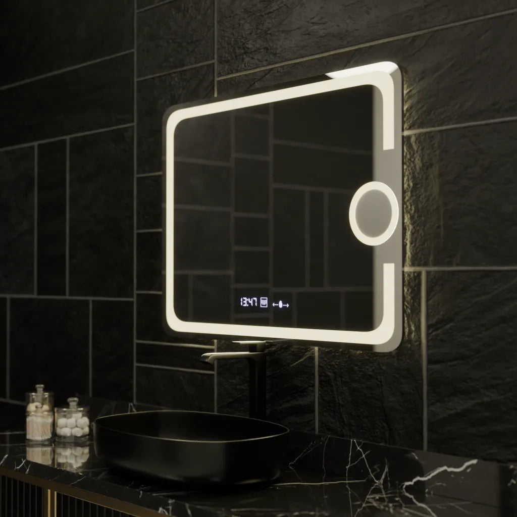 Mirror LED ορθογώνιο 80x60cm Eclat Motionglow Marcello Clock Defrition System & Wolf Θερμόμετρο Dimable Cosmetic