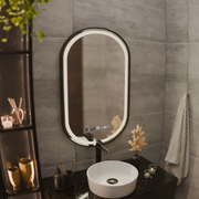 Σύστημα αποθολώματος με αισθητήρα κράνους καθρέφτη LED, ρολόι και θερμοκρασία 50x90 cm Μαύρο πλαίσιο Brushed Marcello Funghi