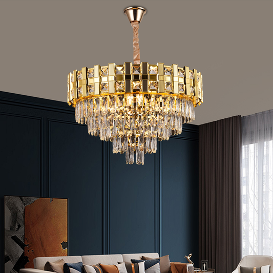 CRYDELABURE Crystal Aurelio Radiant 8xe14, διάμετρο 60cm, γυαλιστερό χρυσό, ανανεώσιμο ύψος