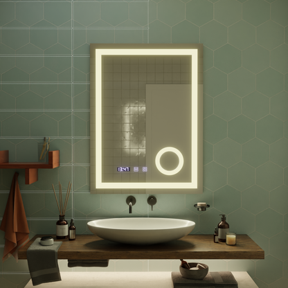 Mirror LED Touch Manfred Σύστημα πρόβλεψης, ρολόι και θερμοκρασία 60x80 cm καλλυντική μεγέθυνση