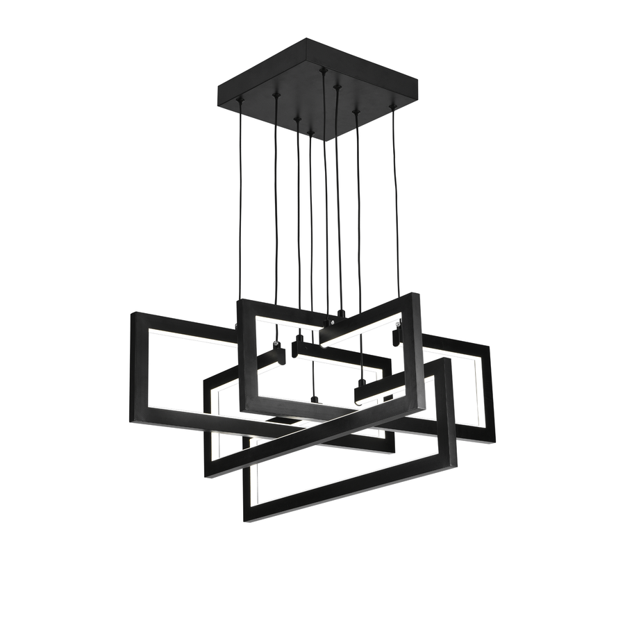 Lustra LED cu telecomanda ,Suspendata 98W, 4 Elemente, lumina Rece/Calda/Neutra, Dimabila, Inaltime Reglabila, Negru