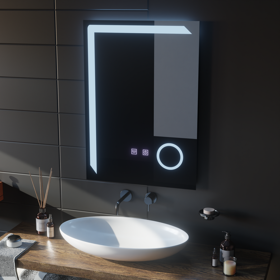 Mirror LED Touch Manfred Σύστημα πρόβλεψης, ρολόι και θερμοκρασία 60x80 cm καλλυντική μεγέθυνση