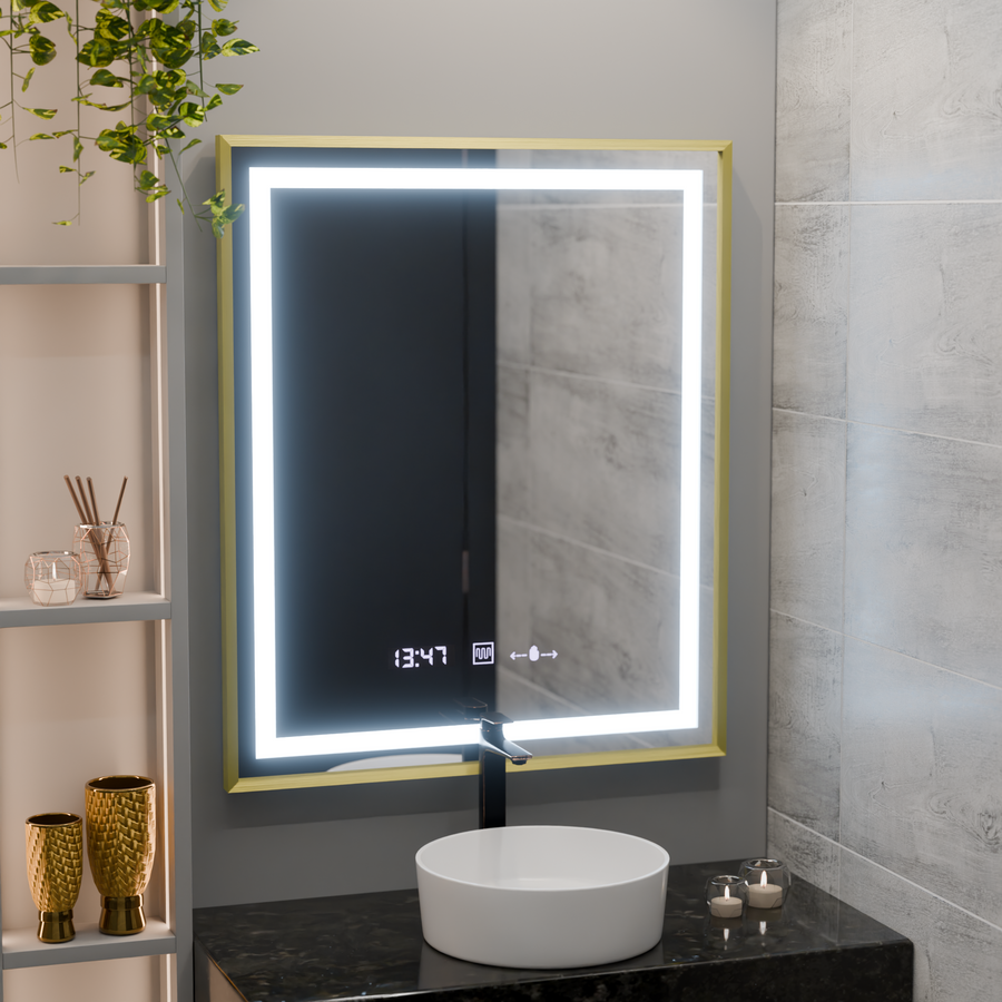 Mirror LED ορθογώνιο 75x90cm Verite Royale Gold Motionglow Marcello Dimable Clock Discosting System