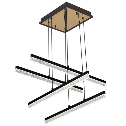 Κρεμαστός κρυστάλλινος πολυέλαιος LED LT181/4BK, 55W, Light 3000/4000/6000K, Μαύρος, Ρυθμιζόμενο Ύψος