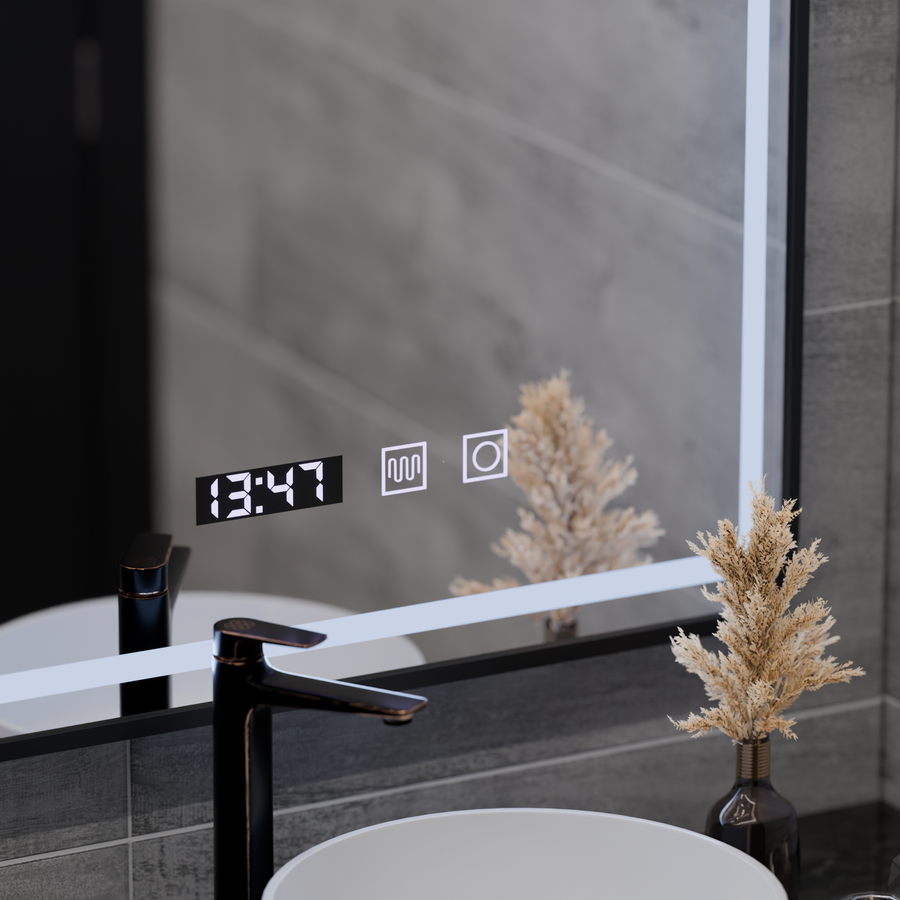 LED Touch Karl Mirror System, ρολόι και θερμοκρασία 50x70 cm Black BrushD πλαίσιο