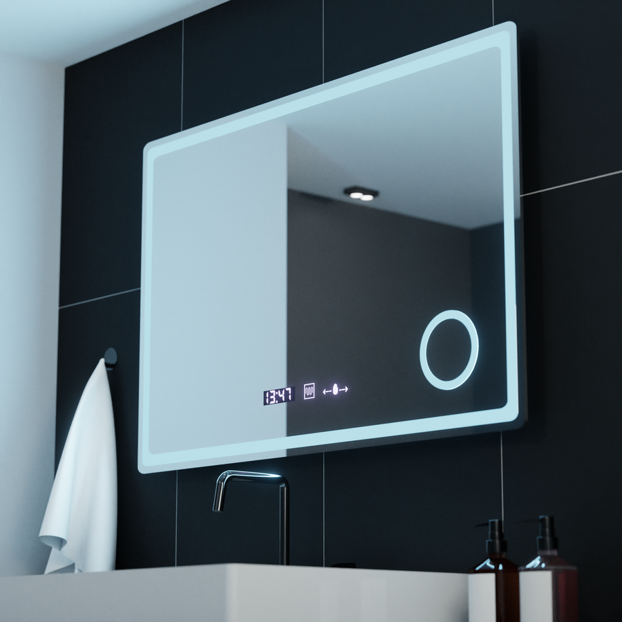 Mirror LED ορθογώνιο 90x60cm Bellezza Riflesso Puro Motionglow Marcello Dishantic Clock System
