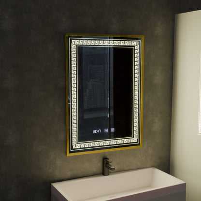 Mirror LED Touch Bruno Αναπληρωτής Τμήμα, Ρολόι και Θερμοκρασία 60x80 cm Ασημένιο Βουρτσισμένο πλαίσιο