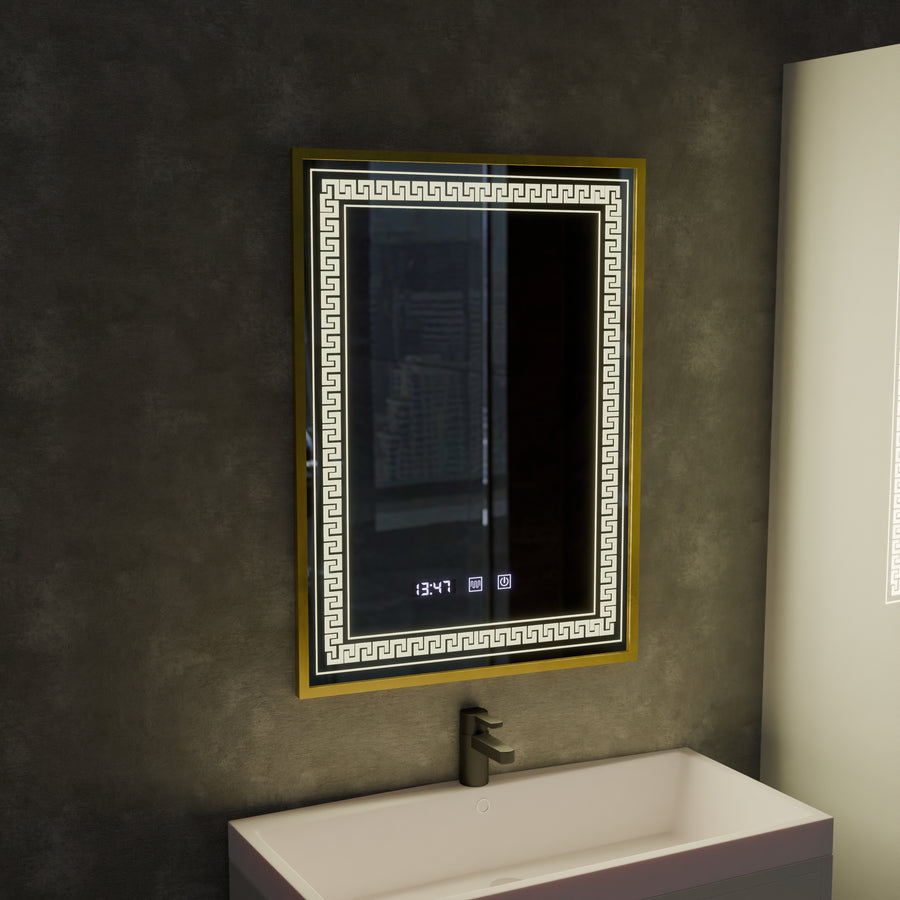 Mirror LED Touch Bruno Αναπληρωτής Τμήμα, Ρολόι και Θερμοκρασία 60x80 cm Ασημένιο Βουρτσισμένο πλαίσιο