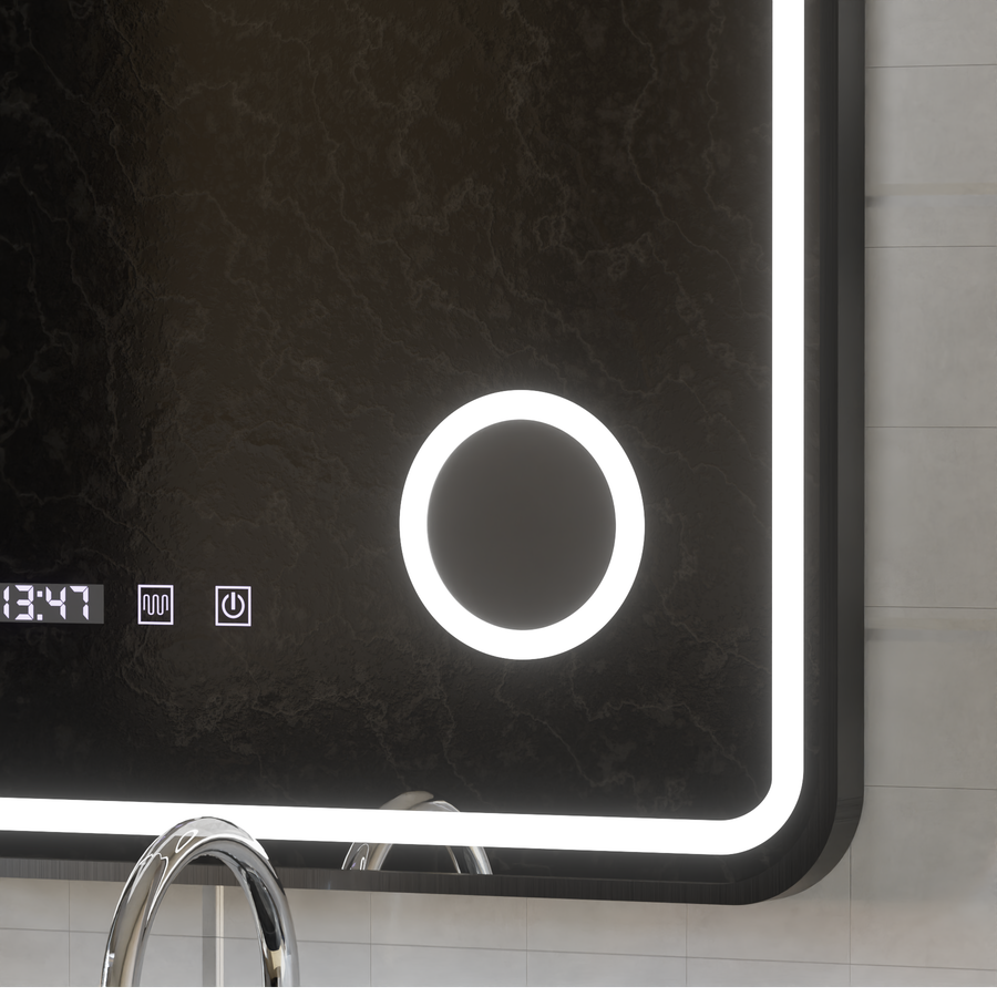 Mirror LED Touch Ulrich ΣΥΣΤΗΜΑ ΔΙΑΚΟΠΗΣ, Ρολόι και Θερμοκρασία 60x80 cm Μαύρο Ramahed Cosmetics LUP