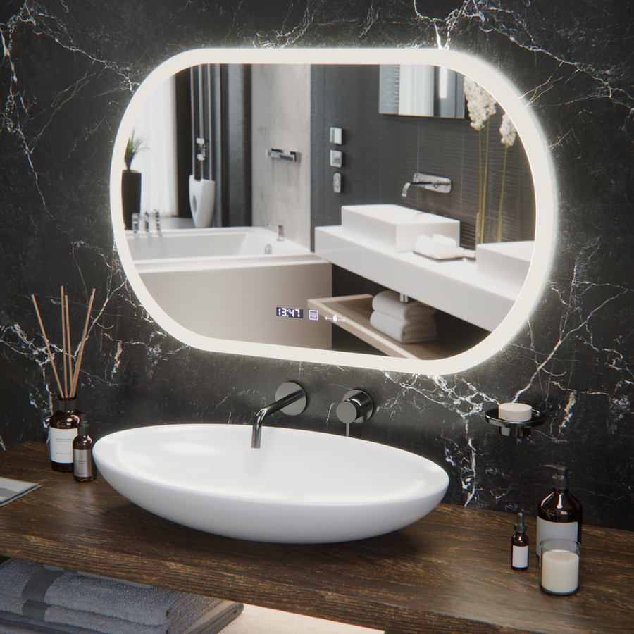 Οβάλ καθρέφτης LED, 80x50cm, Altera Marcello MotionGlow Sensor, Demister System, Clock & Thermometer, Dimmable