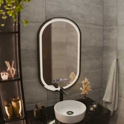 Mirror LED Touch Helmut System, ρολόι και θερμοκρασία 50x80 cm μαύρο πινέλο πλαισίου