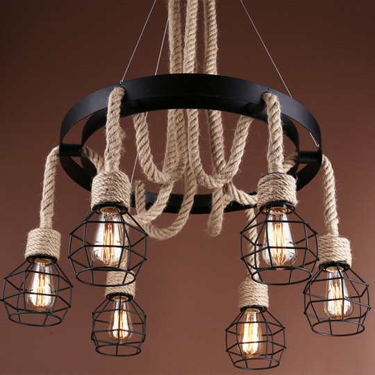Wheel Chandelier LV580/6BK, 6xE27, Brown, Metal and String Vintage Chandeliers Προεπιλεγμένος τίτλος Alessandro Design